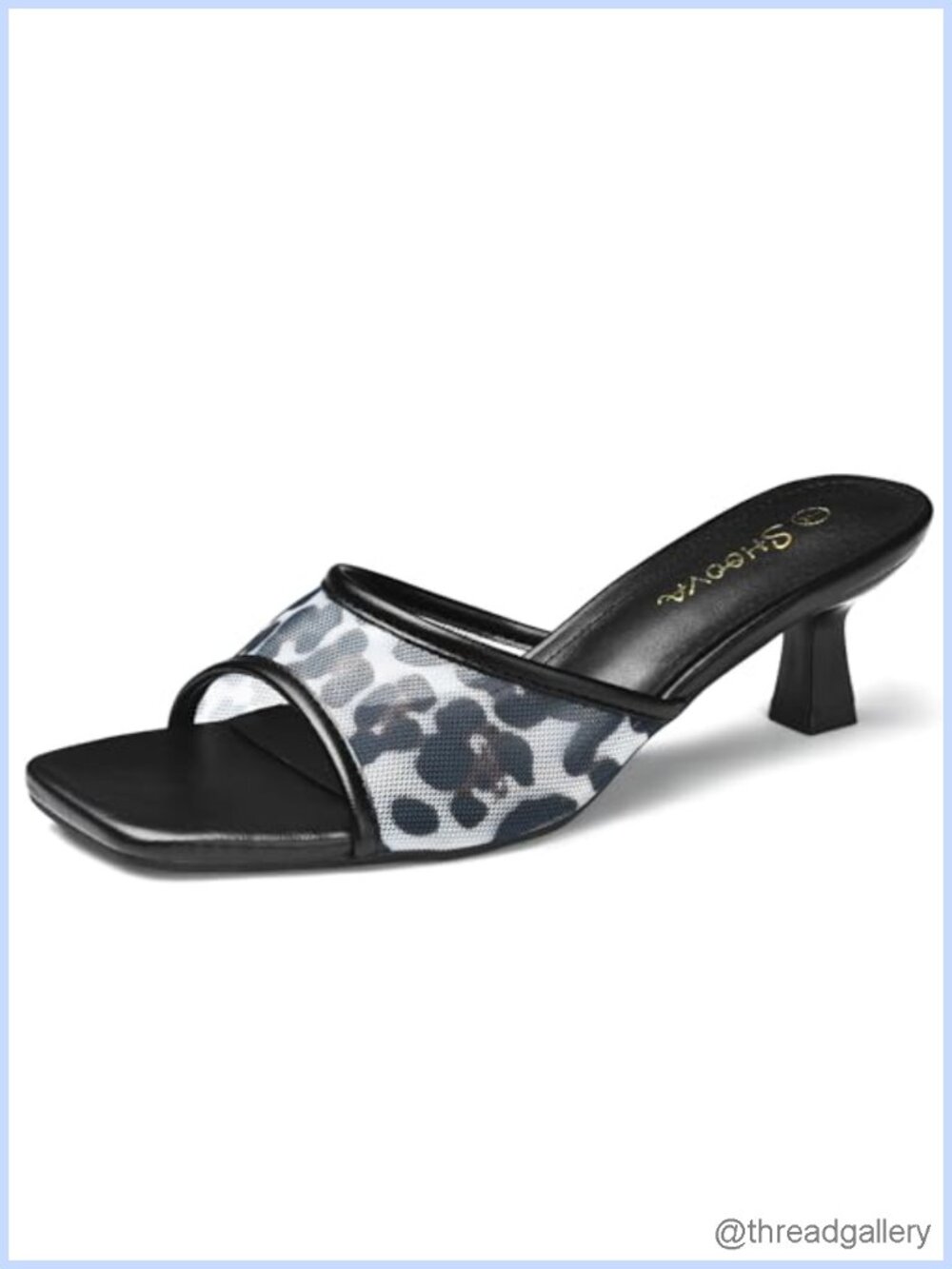 Kitten Heels Women Faux Leather Slip On Square Open Toe Dressy Heeled Sandals